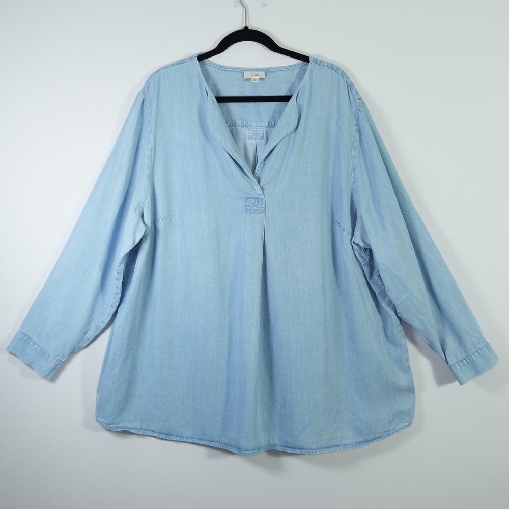 J. Jill Denim Chambray Tunic Top Blue Lyocell Blouse Plus size 3XL 3X